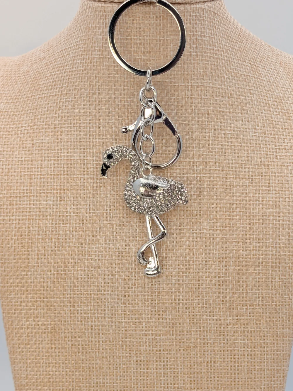 White Rhinestone Metal Flamingo Keychain Bag Charm